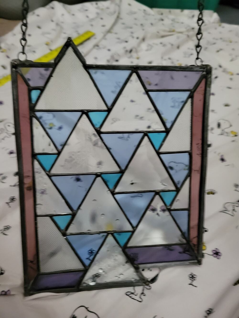Geometric Triangles Stained Glass Hanging